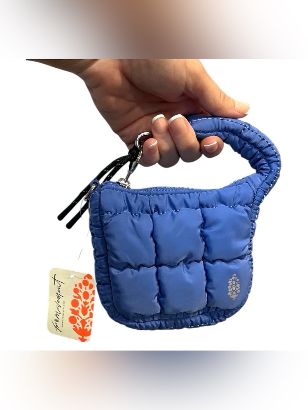 Free People Movement Quilted Micro Pouch Wristlet Bag Blueberry Logo Puffer
